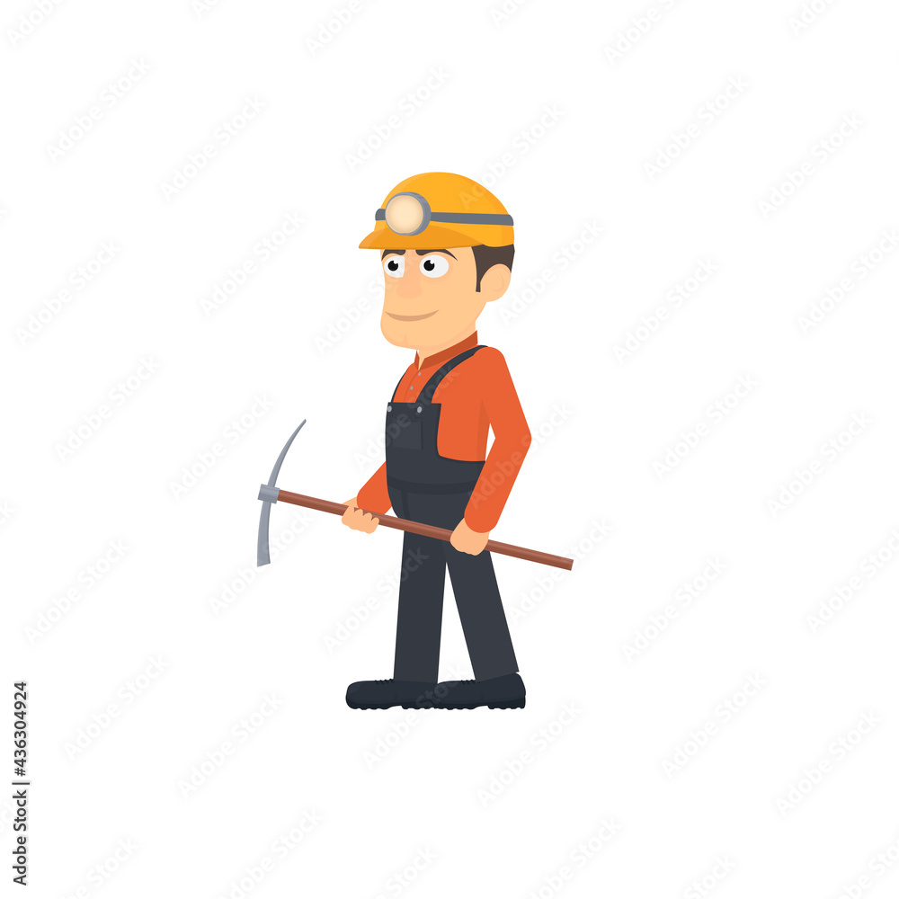 Miner. A worker with a pickaxe, vector illustration Miner. A worker with a pickaxe, vector illustration