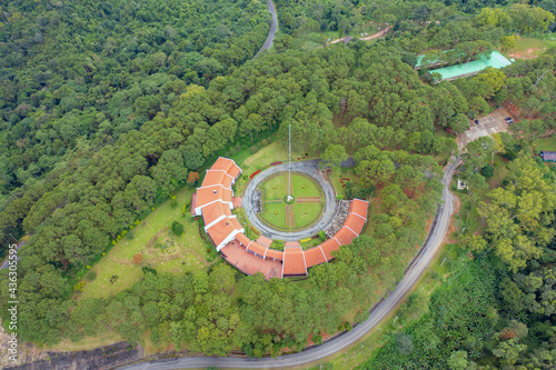 Aerial view of Pratamnak building, khao kho, Thailand with forest trees and green mountain hill. Nature landscape background, Thailand. photo