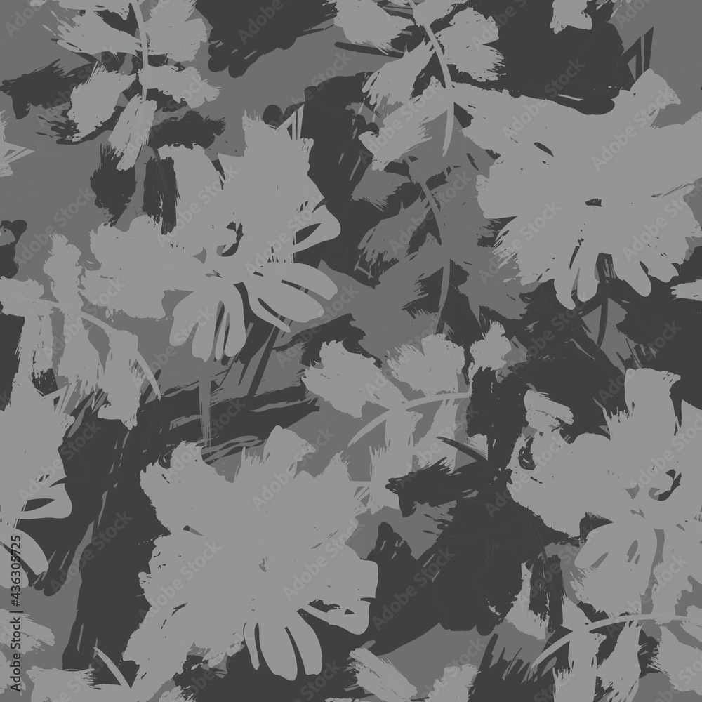 Black and White Floral Brush strokes Seamless Pattern Background Black and White Floral Brush strokes Seamless Pattern Background