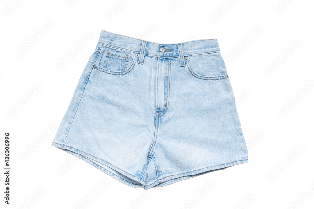 Blue denim shorts isolated on white background. Blue denim shorts isolated on white background.