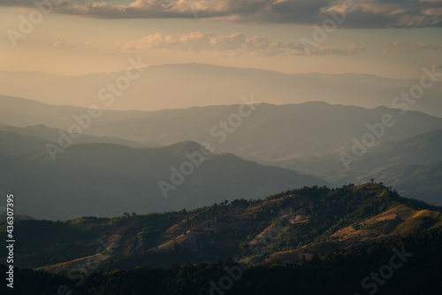 Beauitful sunset over Doi Chang in Chiang Rai province  Thailand