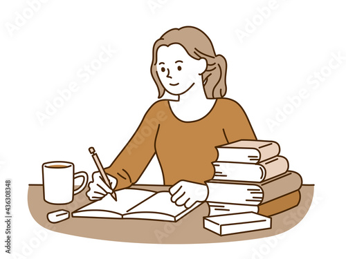 資格の勉強をする女学生