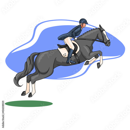 Horse Riding Woman Riding Horse Jumping Cartoon Style