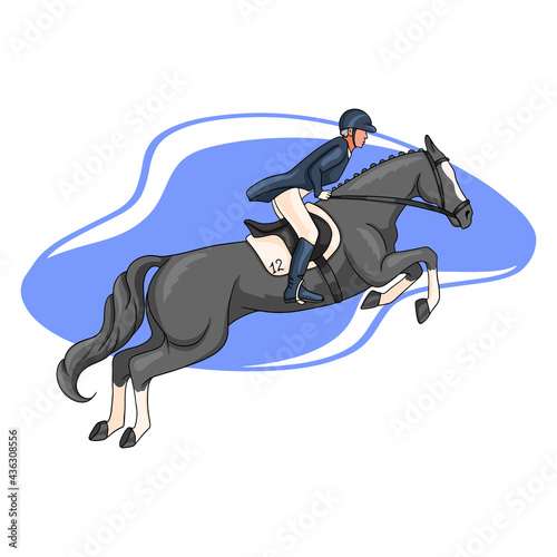 Horse Riding Woman Riding Horse Jumping Cartoon Style