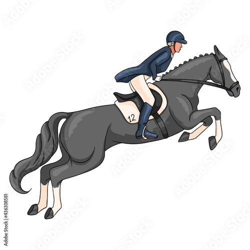Horse Riding Woman Riding Horse Jumping Cartoon Style