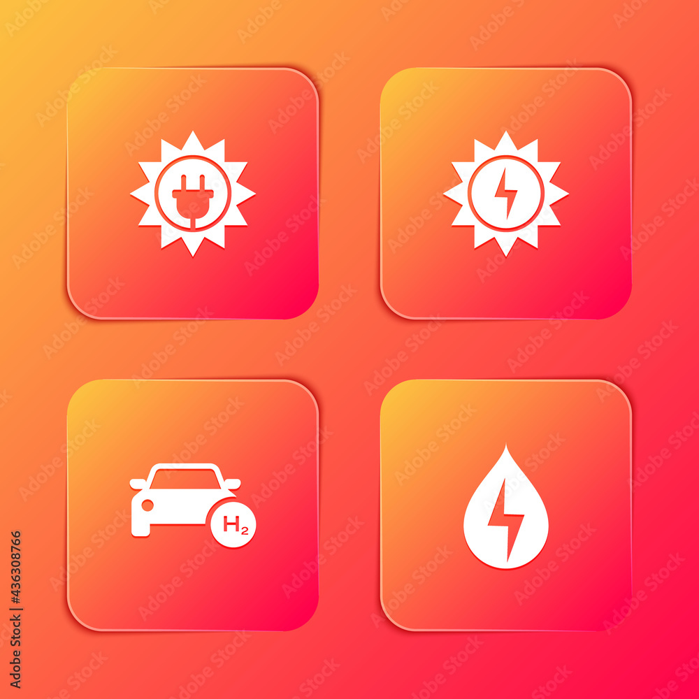 Set Solar energy panel, , Hydrogen car and Water icon. Vector