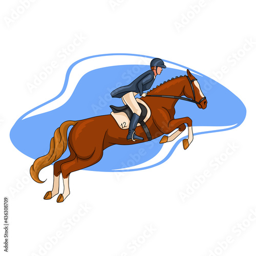 Horse Riding Woman Riding Horse Jumping Cartoon Style