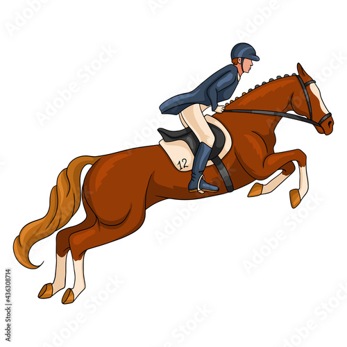 Horse Riding Woman Riding Horse Jumping Cartoon Style