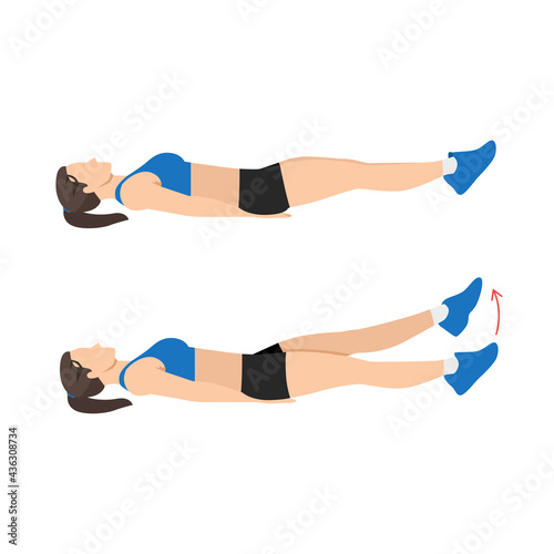 Woman doing Flutter kicks exercise. Flat vector illustration isolated on white background