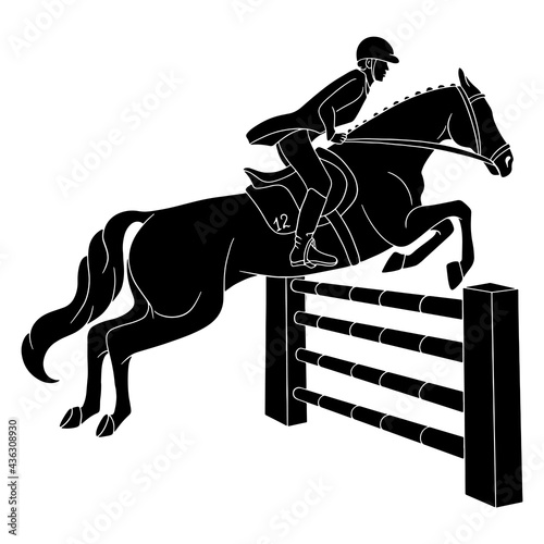 Horseback Riding Woman Riding Horse Jumping Over Obstacle Silhouette