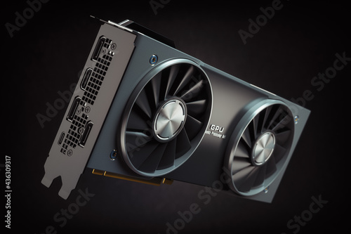 Graphics card. Modern gaming  GPU graphics processing unit on black.