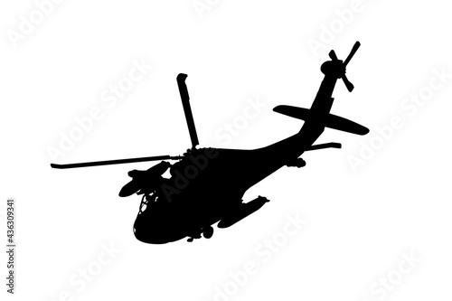 Silhouette of military helicopter isolated on white background. EPS10 vector illustration.