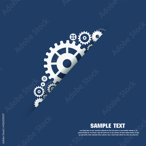 Abstract techno gear background with geometric colorful gear wheels. Space for gear text. Vector gears modern mechanism industrial concept. Technology gears background. Gears Vector illustration 