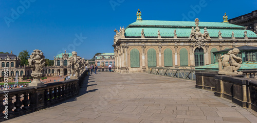 Balcony with sculptures at the Zwinger complex in Dresden, Germany