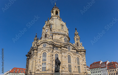 Historic Frauenkirche church and colorful houses in Dresden, Germany