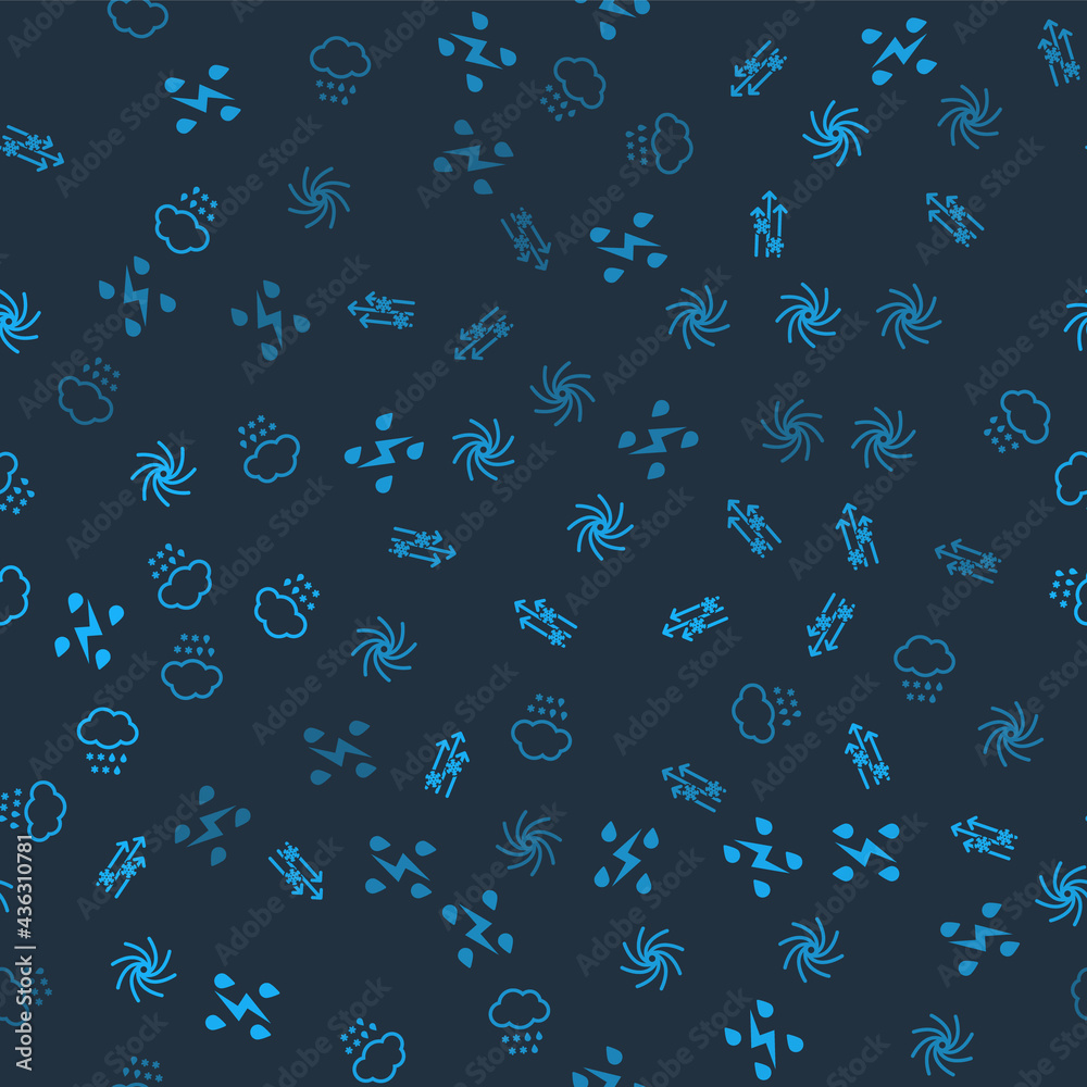 Set Storm, Wind and snow, Tornado and Cloud with rain on seamless pattern. Vector Set Storm, Wind and snow, Tornado and Cloud with rain on seamless pattern. Vector
