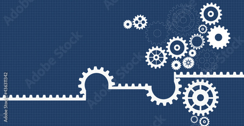 Abstract techno gear background with geometric colorful gear wheels. Space for gear text. Vector gears modern mechanism industrial concept. Technology gears background. Gears Vector illustration 
