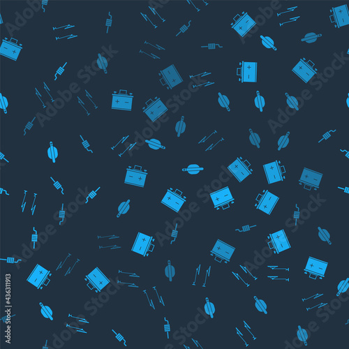 Set Windscreen wiper, Car battery, door handle and muffler on seamless pattern. Vector