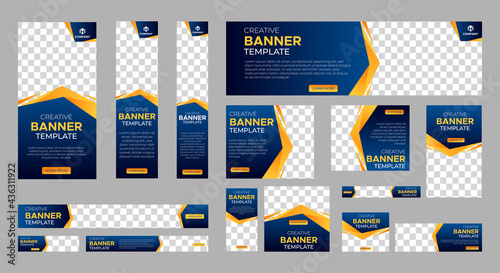 Abstract banner design web template Set, Horizontal header web banner. Modern Gradient blue cover header background for website design, Social Media Cover ads banner, flyer, invitation card 