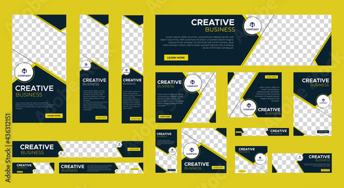 Abstract banner design web template Set, Horizontal header web banner. Modern Gradient yellow cover header background for website design, Social Media Cover ads banner, flyer, invitation card
