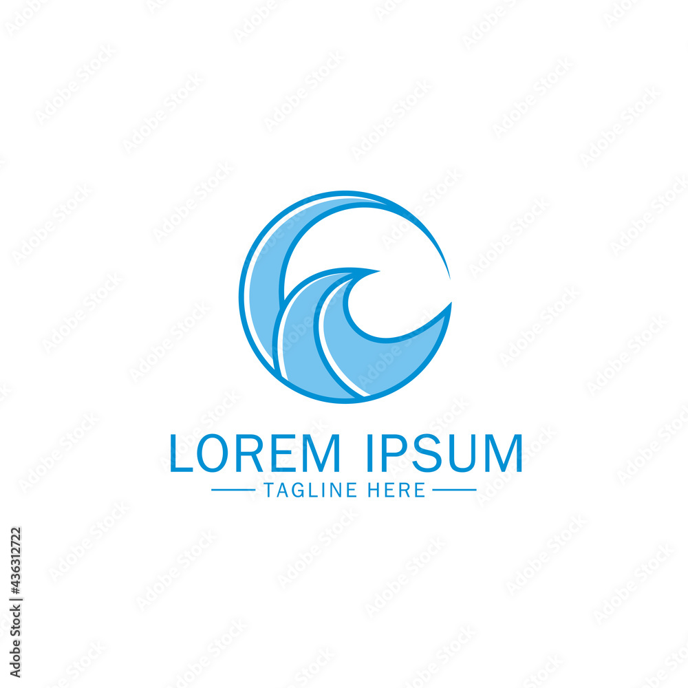 Sea water waves wave logo vector icon template with blue circle outline style Sea water waves wave logo vector icon template with blue circle outline style