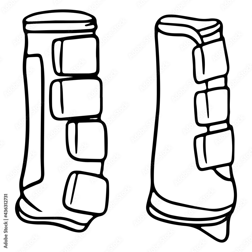 Harness for a horse protective shoes for a horse vector illustration in line style for a coloring book Harness for a horse protective shoes for a horse vector illustration in line style for a coloring book