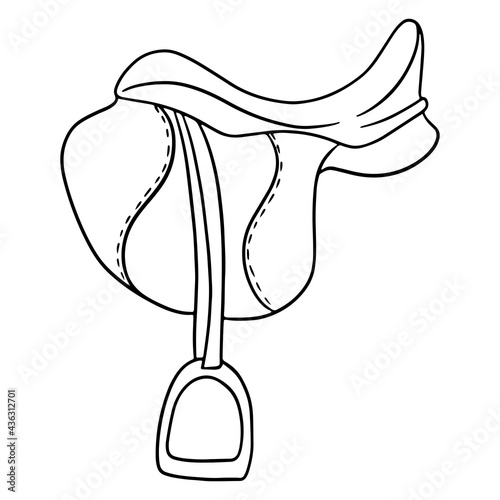 Horse harness horse saddle vector illustration in line style for coloring book