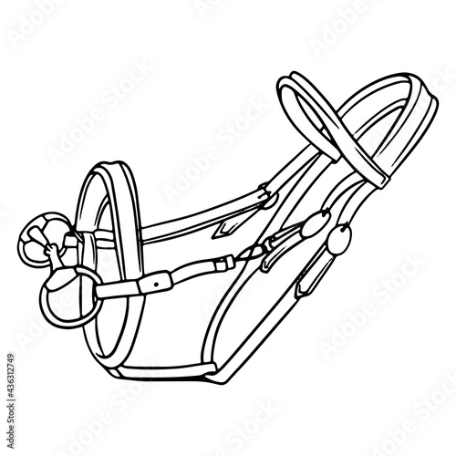 Horse harness bridle for riding vector illustration in line style for coloring book