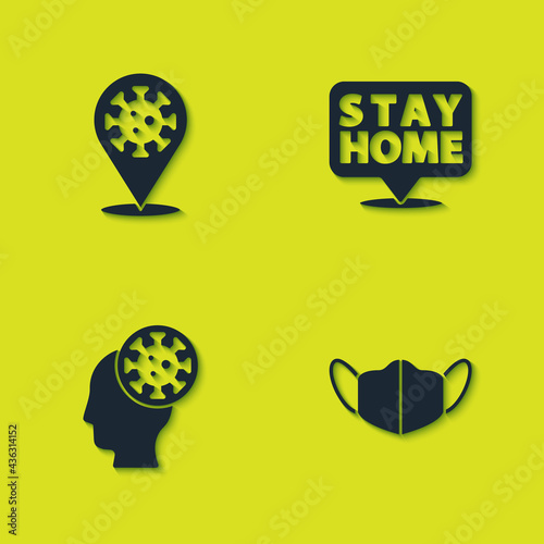 Set Corona virus 2019-nCoV on location, Medical protective mask, Human and and Stay home icon. Vector