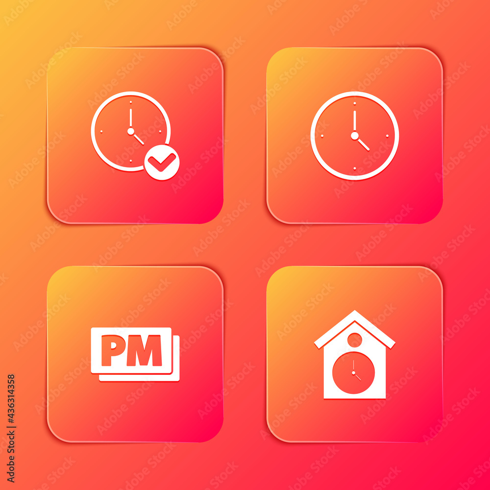 Set Clock, , PM and Retro wall watch icon. Vector