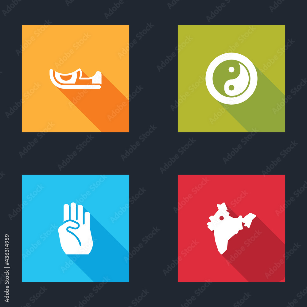 Set Indian shoes, Yin Yang, symbol hand and map icon. Vector