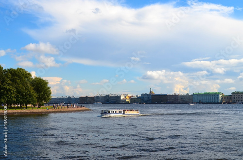 Beautiful view of the sights of St. Petersburg and the Neva River, St. Petersburg, Russia