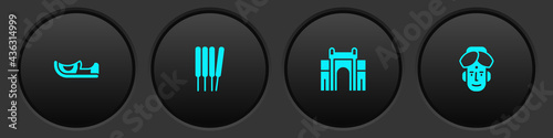 Set Indian shoes, Aroma sticks, incense, Gate Delhi and man icon. Vector