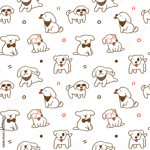 Fototapeta Naklejka Na Ścianę i Meble -  Seamless Pattern of Cute Cartoon Dog Illustration Design on White Background