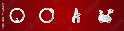 Set Bicycle wheel, brake disc, seat and Stationary bicycle icon. Vector