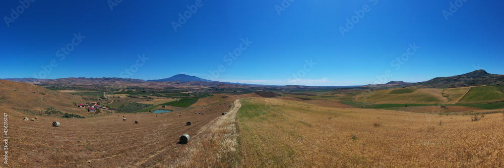180 degree saerial photo of the wheat fields in the heart of Sicily in ...