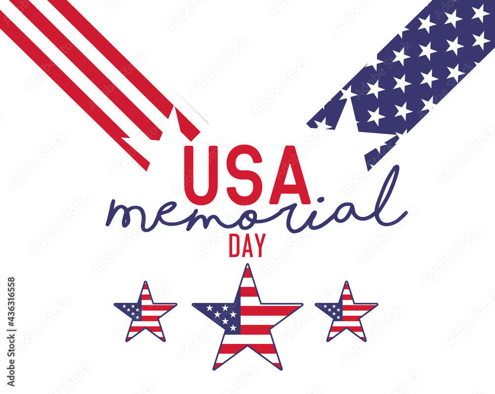 USA memorial day beautiful lettering typography with stars of american flags