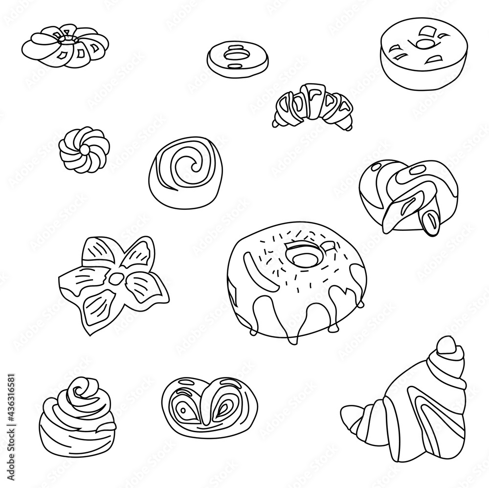 set of hand drawn food