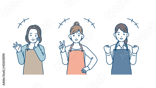 笑顔の主婦たち　元気　女性　上半身　イラスト素材