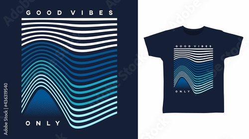 Good vibes typography with line vector illustration t-shirt design concept.