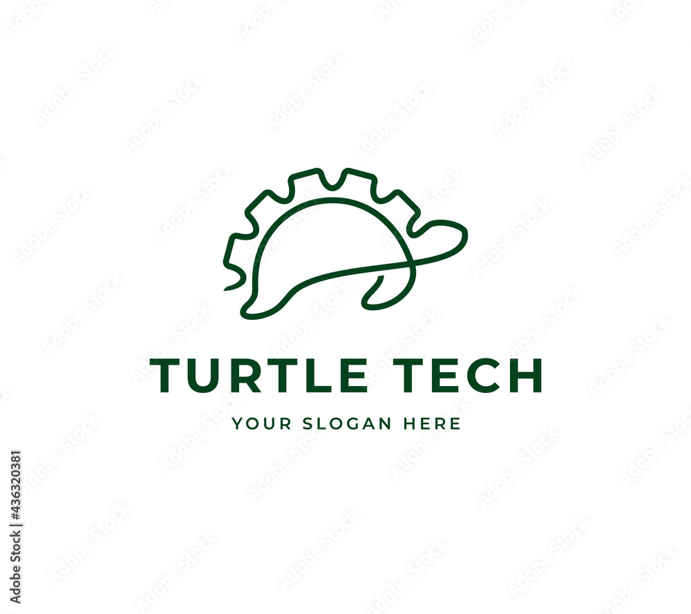 gear turtle vector logo design. minimalist line turtle logo design gear turtle vector logo design. minimalist line turtle logo design
