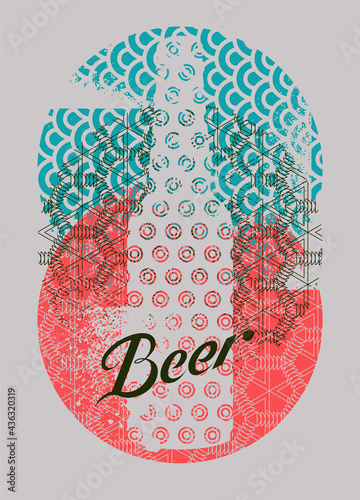 Beer bottle abstract geometric pattern typographical vintage style grunge poster design. Retro vector illustration.