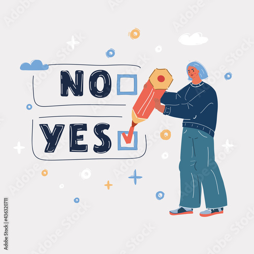 Vector illustration of woman with a Yes or No sign