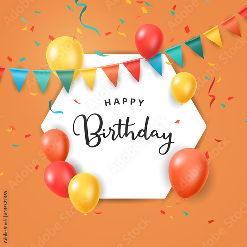 Happy Birthday celebration with decorative design. Colorful balloons. Vector illustration 