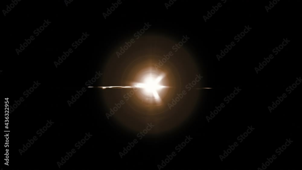 Animation of flickering glowing white gold of center lens flare spot light. 4K seamless loop on black background. Dynamic kinetic bright optical flare light concept digitally generated footage. Animation of flickering glowing white gold of center lens flare spot light. 4K seamless loop on black background. Dynamic kinetic bright optical flare light concept digitally generated footage.