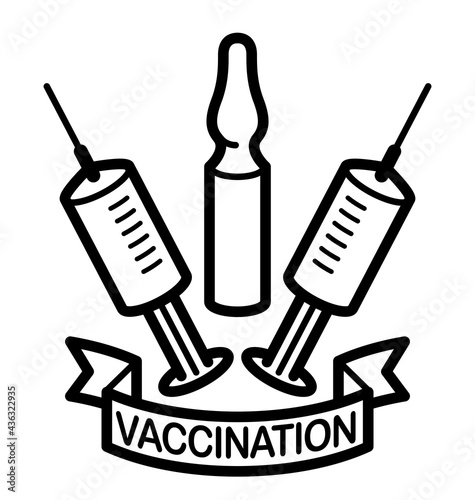 Vaccination theme vector illustration of a syringe with ampules isolated over white, epidemic or pandemic coronavirus covid 19 or flu or SARS or any other vaccine, pharmacology concept.