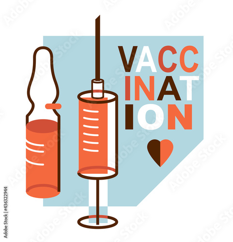Vaccination theme vector illustration of a syringe with ampules isolated over white, epidemic or pandemic coronavirus covid 19 or flu or SARS or any other vaccine, pharmacology concept.