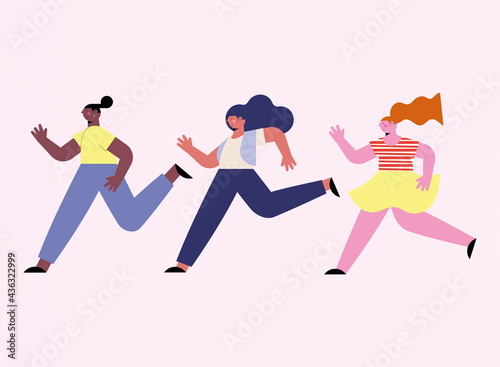 three diversity women running