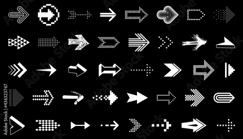 Arrows vector big set of different shapes styles and concepts, cursors for icons or logo creation, graphic design elements for web or print.