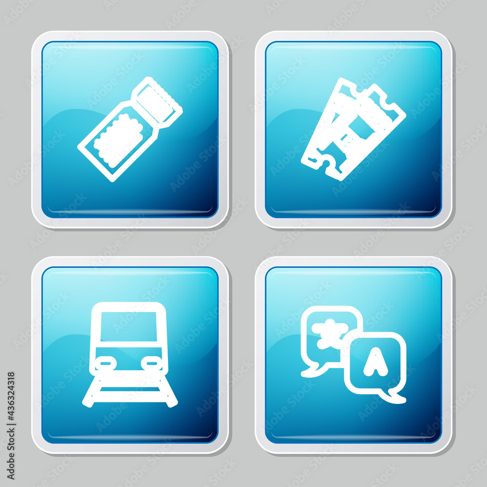 Set line Ticket, Train ticket, and Translator icon. Vector Set line Ticket, Train ticket, and Translator icon. Vector
